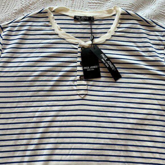 Paul Jones Other - Men's Paul Jones White and Royal Blue Mariner Stripe Henley T-Shirt Size XL NWT